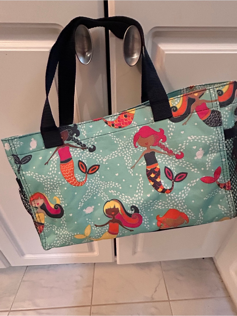 Thirty one Mermaid Tote Bag - Teal with Multicolor Mermaids. Embroidered R - Picture 4 of 7
